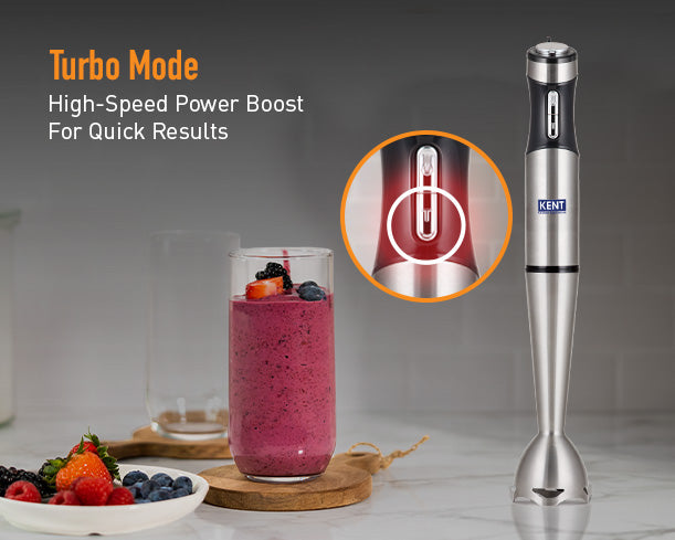Kent Hand Blender 400W with stainless steel blending shaft and ergonomic handle for versatile kitchen blending tasks.