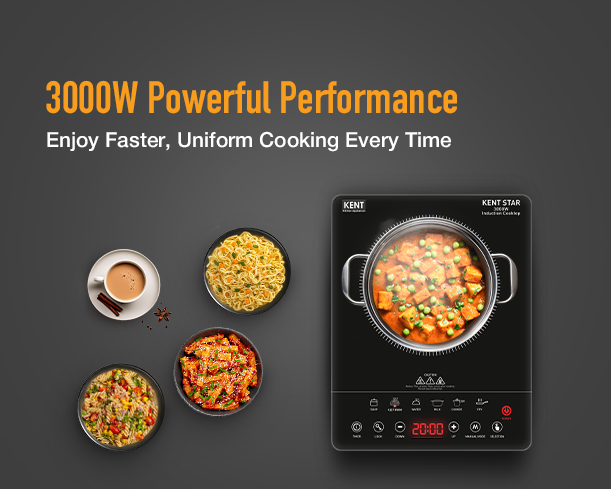 Kent Star Induction Cooktop with 3000W power, sleek design, and touch controls, ideal for efficient cooking.
