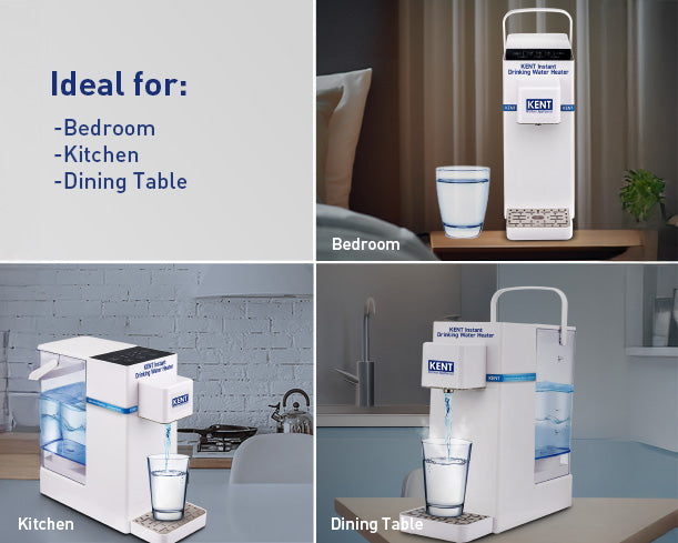 Kent Instant Drinking Water Heater mounted on wall with control panel and power cord, designed for instant hot water.