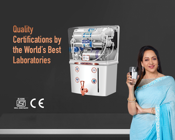 Kent Ace Plus water purifier with sleek design and digital display, showcasing its modern features and filtration system.