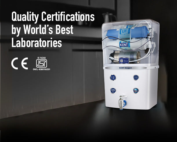 White Kent Elegant RO Water Purifier showing sleek design and control panel, designed for clean, purified drinking water.