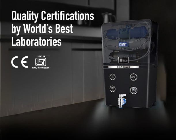 Black Kent Elegant RO Water Purifier with sleek design and digital display, showcasing its modern kitchen appliance features.