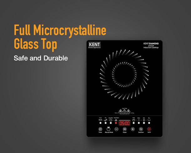 Kent Diamond induction cooktop with sleek black surface and touch control panel, designed for efficient cooking.