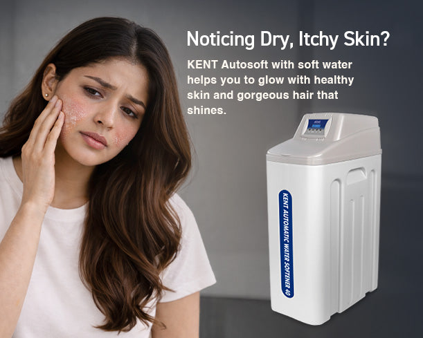Kent Automatic Water Softener 40L showing the compact unit with control panel and softening tank for household water treatment.