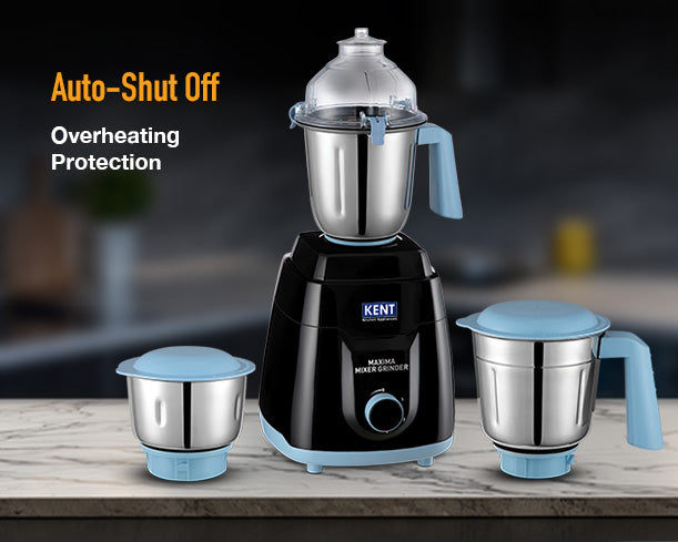 Kent Maxima Mixer Grinder with stainless steel jars and multiple speed settings, designed for efficient blending and grinding.