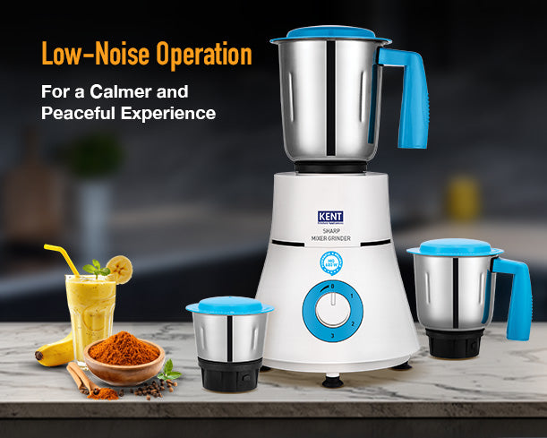 Kent Sharp Mixer Grinder with three stainless steel jars and ergonomic design for efficient blending and grinding.