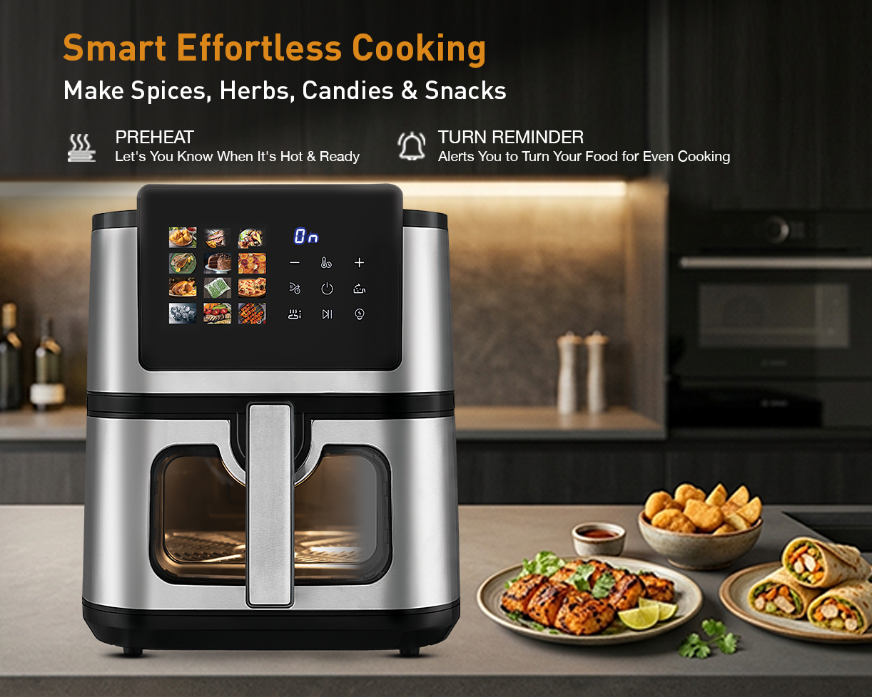 Kent Digital Air Fryer 9L, black countertop appliance with digital control panel and spacious basket for healthy fried foods.