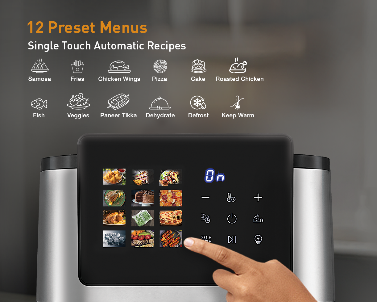 Kent Digital Air Fryer 9L from Kent RO Systems with a sleek black design and digital control panel for healthy frying.