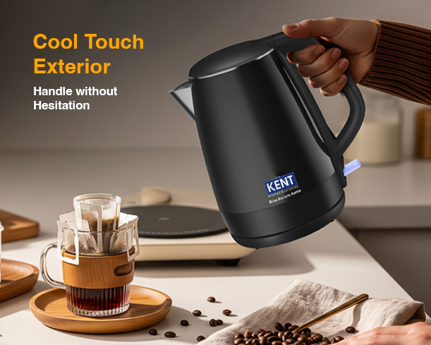 Kent Bliss Electric Kettle from Kent RO Systems, stainless steel body with a clear water level window and ergonomic handle.
