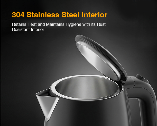 Kent Bliss Electric Kettle from Kent RO Systems, showing a modern stainless steel electric kettle with a clear water level indicator.