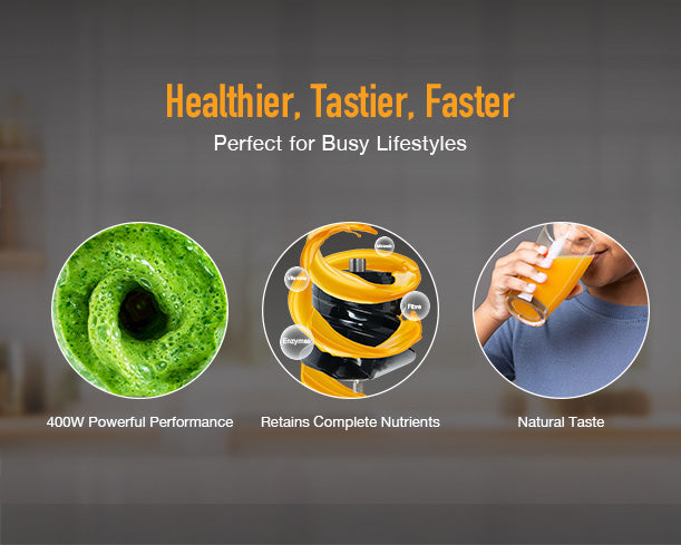 Kent Cold Pressed Juicer from Kent RO Systems showing the sleek design and juicing components in a close-up view.