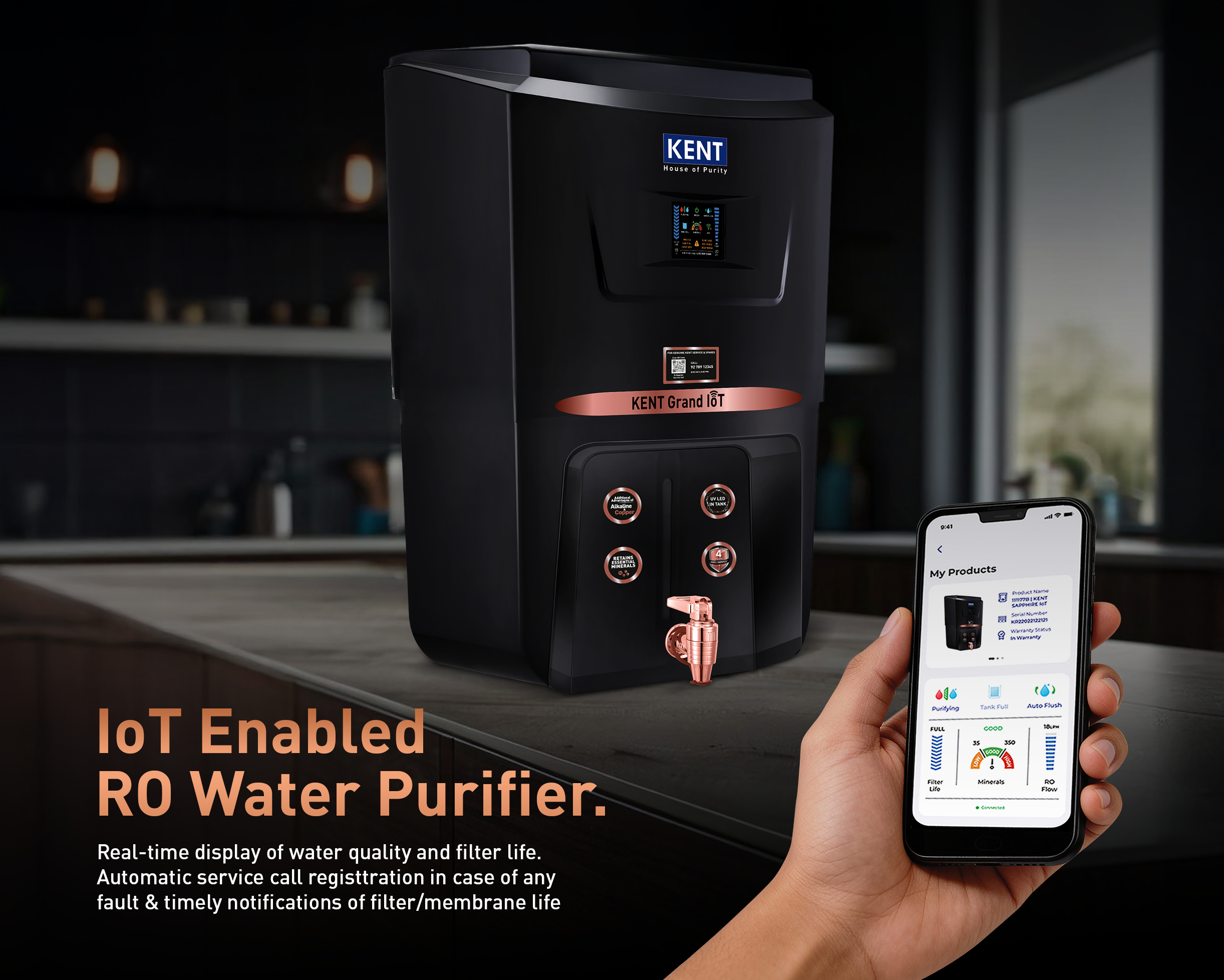 KENT Grand IoT RO water purifier with digital display and modern design from Kent RO Systems.