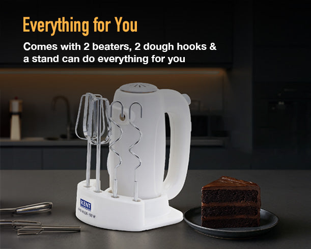 Kent hand blender with 150W motor, featuring a sleek design and stainless steel blending attachments for smooth mixing.
