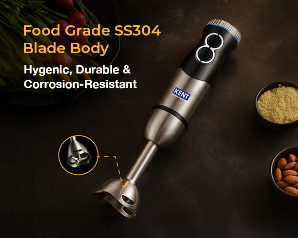 Kent hand blender and chopper with 450W motor, featuring stainless steel blades and ergonomic design for versatile kitchen use.