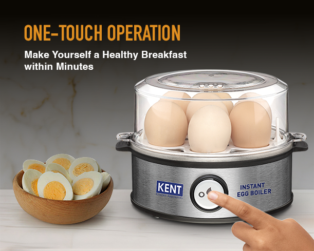 KENT Instant Egg Boiler from Kent RO Systems, showing a compact egg cooker with boiled eggs ready to serve.