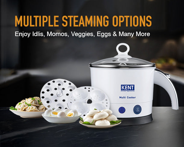 Kent Multi Cooker from Kent RO Systems, showing a modern kitchen appliance with digital controls and multiple cooking functions.
