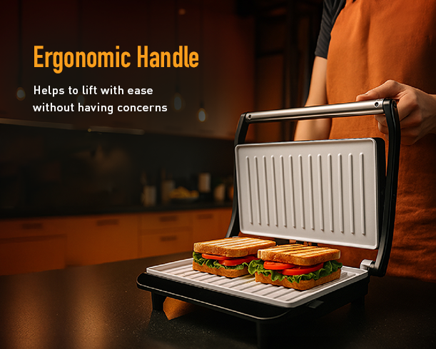 Kent Sandwich Grill, electric kitchen appliance with textured non-stick plates for grilling sandwiches and snacks.