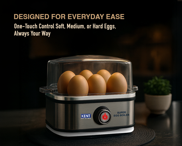 KENT Super Egg Boiler from Kent RO Systems showing the compact appliance with egg trays and control panel for boiling eggs.