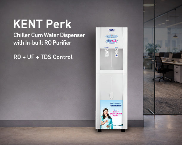 Infographic showing features and benefits of the Kent Perk RO Water Purifier by Kent RO Systems.
