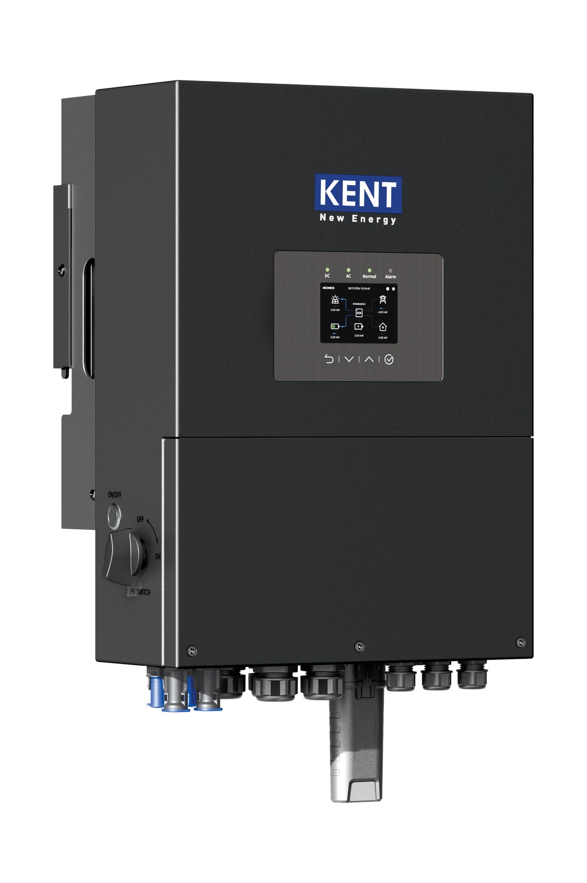 Kent RO Systems hybrid inverter M1-3KW, compact black device with digital display and connection ports for home energy backup.