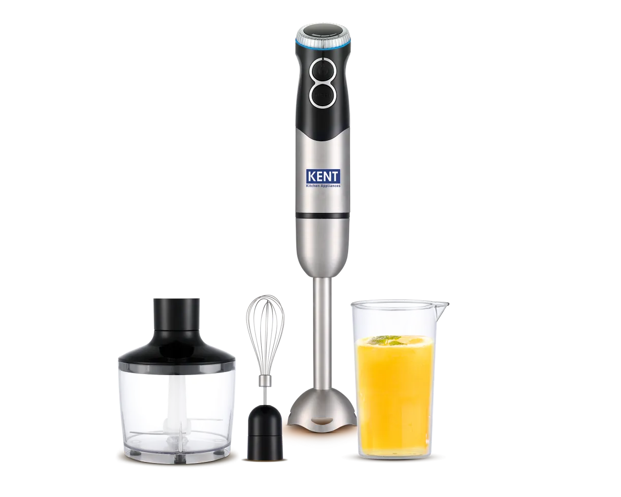 Kent hand blender and chopper with 450W motor, featuring stainless steel blades and ergonomic design for versatile kitchen use.