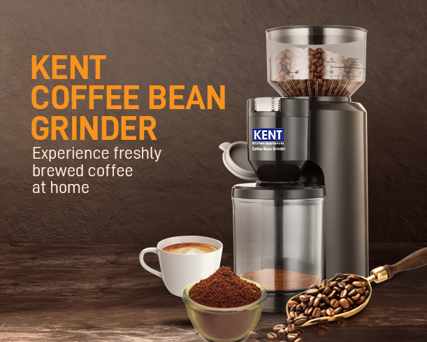 Kent coffee bean grinder by Kent RO Systems with stainless steel burrs and compact design for fresh coffee grinding.