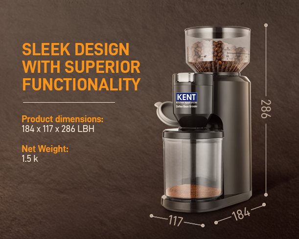 Kent coffee bean grinder from Kent RO Systems with stainless steel burrs and a compact design for fresh coffee grinding.
