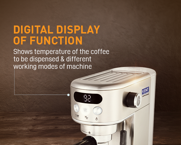 Kent coffee maker by Kent RO Systems, compact kitchen appliance with glass carafe and control panel for brewing coffee.