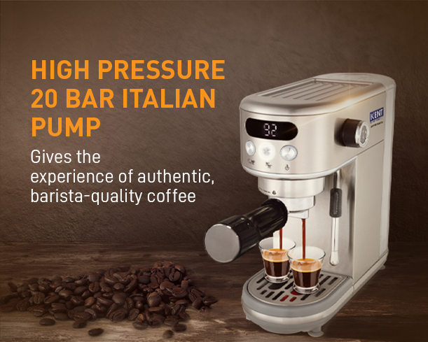 Kent coffee maker from Kent RO Systems with a sleek design, brewing coffee in a modern kitchen setting.