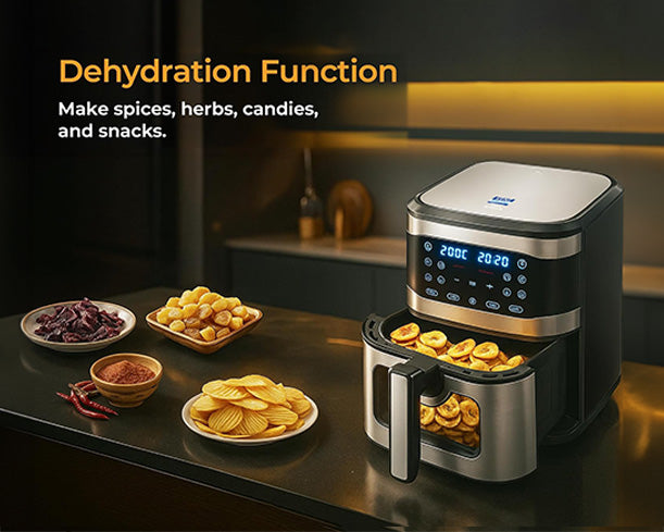 Kent digital air fryer 8L, compact black appliance with digital touchscreen and adjustable temperature controls.