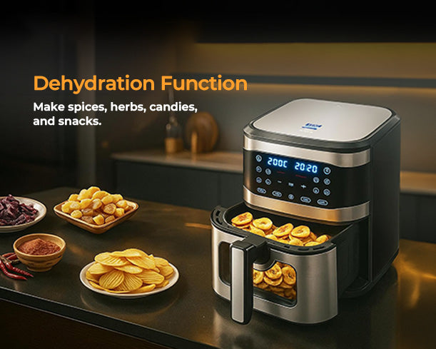 Kent digital air fryer 8L with digital controls and stainless steel finish, ideal for healthy frying in modern kitchens.