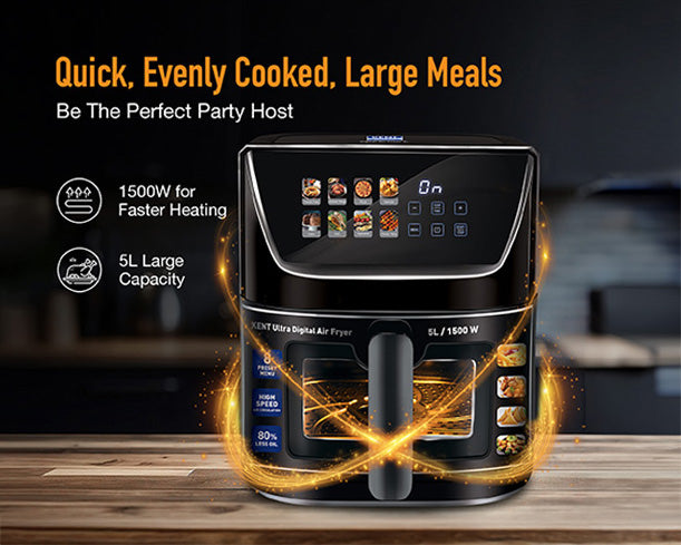 Kent Ultra Digital Air Fryer 5L, compact kitchen appliance with digital controls and modern design for healthy cooking.