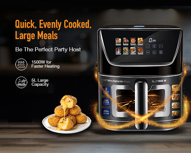 Kent Ultra Digital Air Fryer 5L with digital control panel and sleek design, ideal for healthy, fast cooking at home.