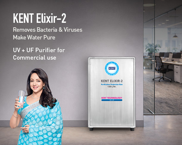 Kent Elixir 2 commercial RO water purifier with sleek design and multiple filtration stages, ideal for clean drinking water.