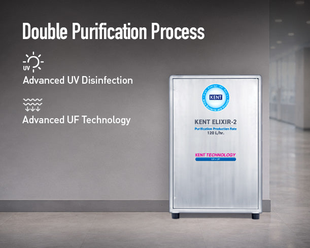Kent Elixir 2 commercial RO water purifier with stainless steel body and digital display for clean drinking water.