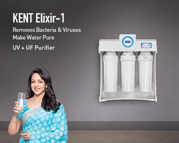 Kent Elixir 1 commercial RO water purifier with sleek design, featuring multiple filtration stages and digital display for clean drinking water.