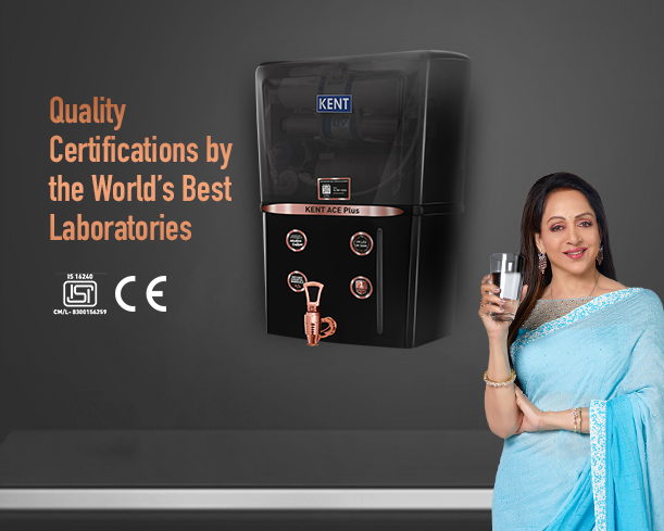 Kent Ace Plus black water purifier with sleek design, featuring filter system and digital display for clean drinking water.