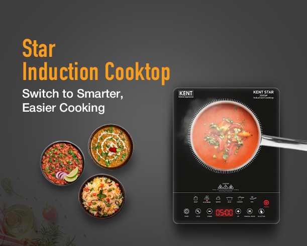 Kent Star Induction Cooktop with sleek black surface and control panel, designed for efficient cooking.