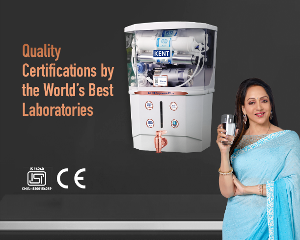 KENT Supreme Plus water purifier from Kent RO Systems with a sleek design and digital display, showcasing its modern filtration system.