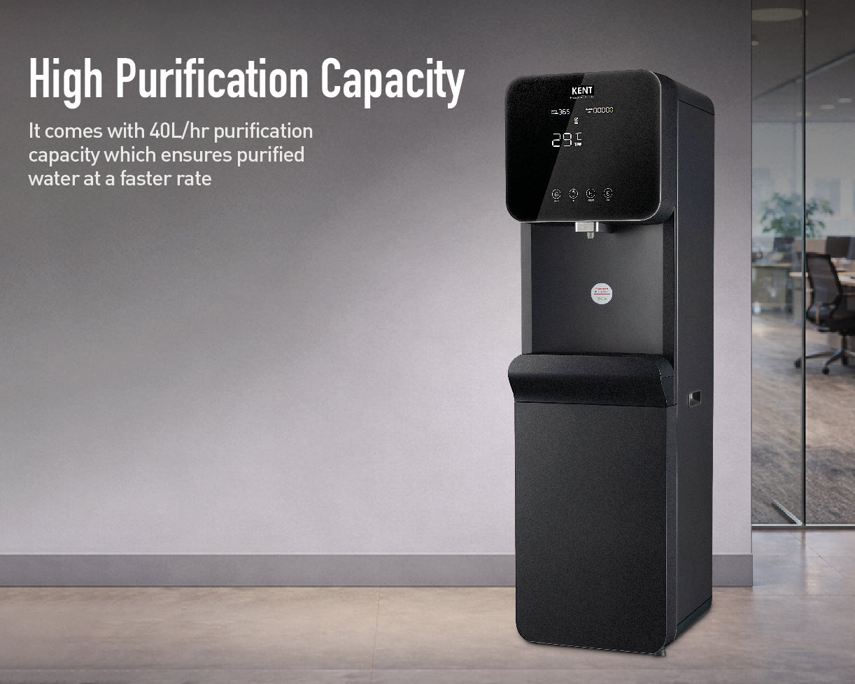Kent Perk Star hot and cold water dispenser with digital controls and built-in RO filtration system.