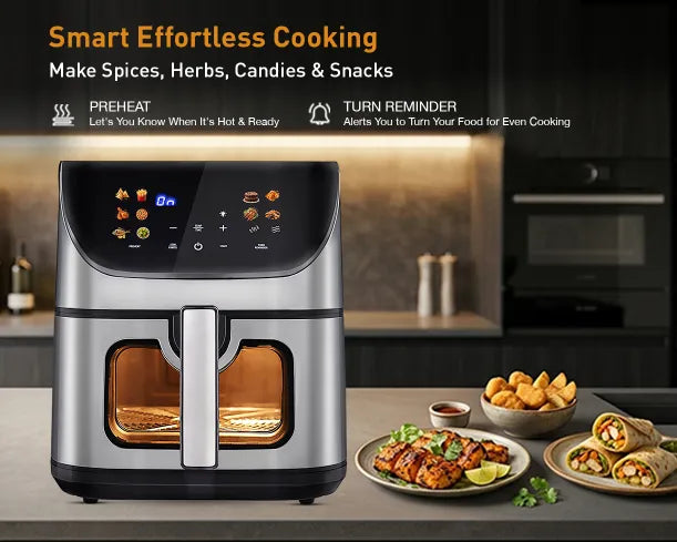 Kent Digital Air Fryer 8.5L with digital display and stainless steel finish for healthy frying and easy cooking.