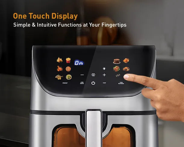 Kent Digital Air Fryer 8.5L, black kitchen appliance with digital control panel and spacious frying basket for healthy cooking.