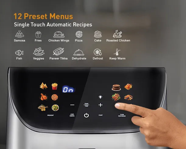Kent Digital Air Fryer 8.5L with digital controls and non-stick basket for healthy frying, shown on a kitchen countertop.
