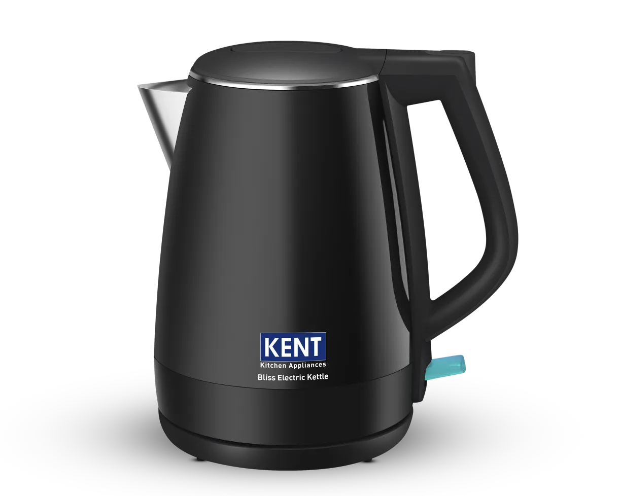 Kent Bliss Electric Kettle from Kent RO Systems with a sleek stainless steel body and ergonomic handle for boiling water.