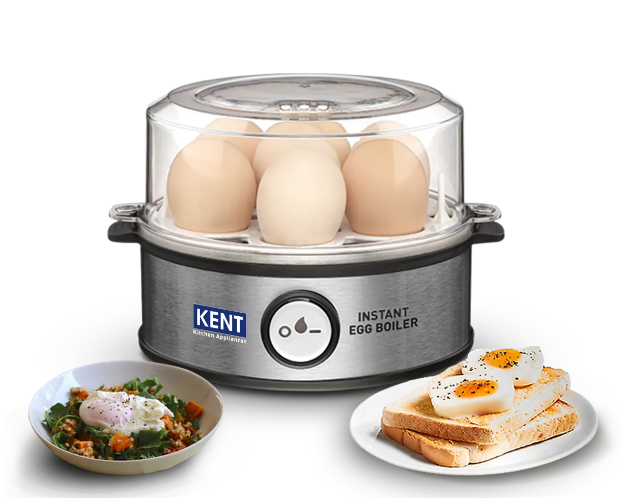KENT Instant Egg Boiler from Kent RO Systems, showing a compact kitchen appliance with egg cups and control buttons on a white background.