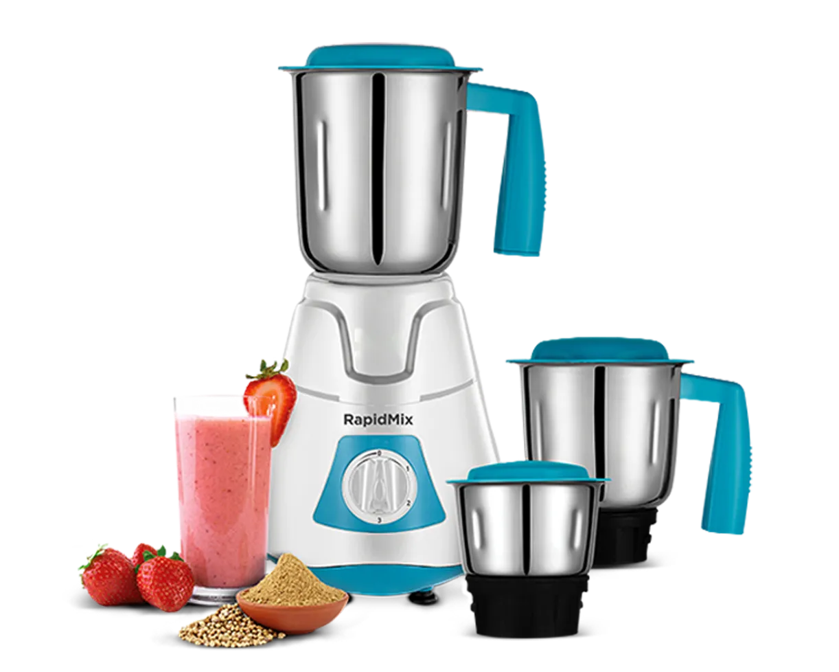 Kent RapidMix Mixer Grinder with stainless steel jars and multiple speed options for efficient blending and grinding.