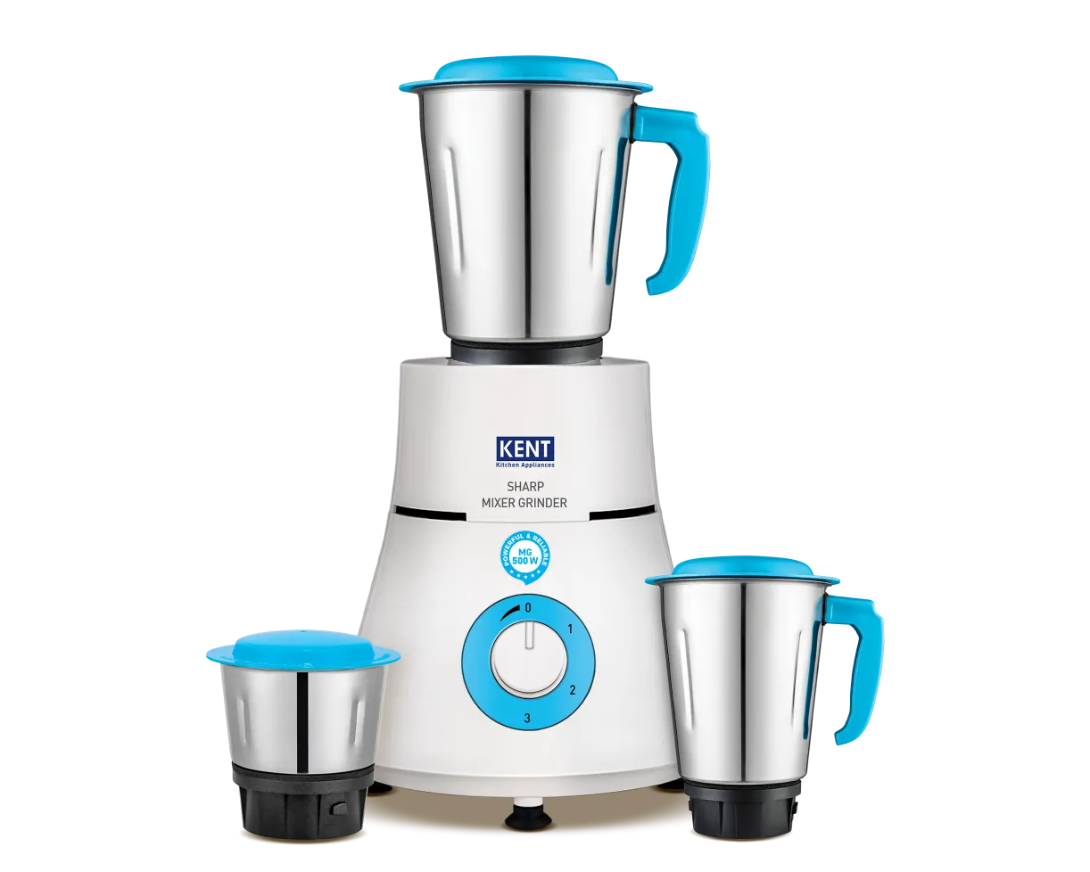 Kent Sharp Mixer Grinder with multiple jars and stainless steel blades, designed for efficient grinding and blending.