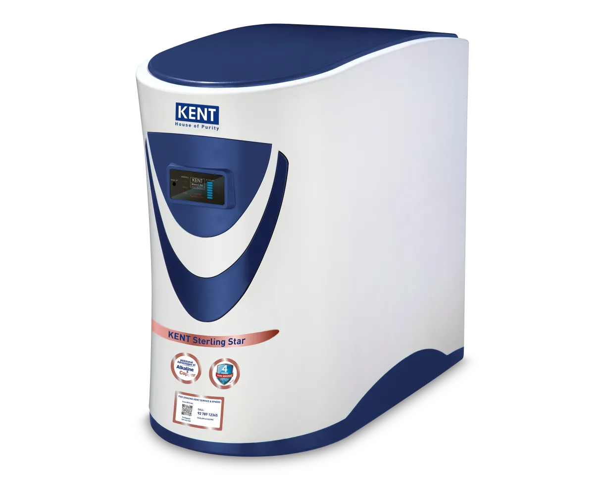 Kent Sterling Star water purifier with a sleek white design and digital display, suitable for modern kitchen use.