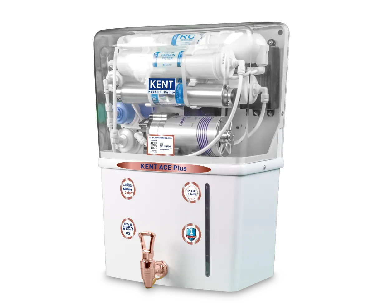 Kent Ace Plus water purifier from Kent RO Systems, with a sleek design and digital display for clean drinking water.