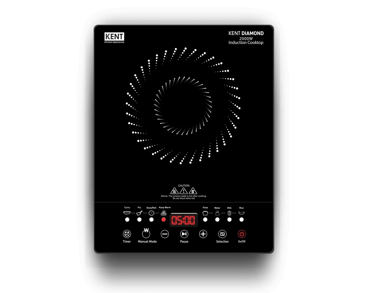 Kent Diamond induction cooktop with sleek black surface and touch controls, designed for efficient home cooking.